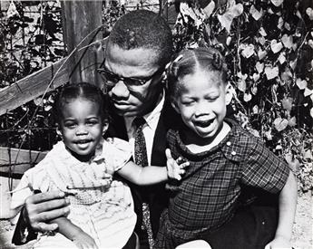 (ROBERT L. HAGGINS) A group of 12 photographs of Malcolm X, including candid shots of the activist speaking as well as with his child